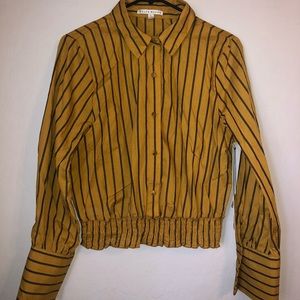 Womens haute monde mustard yellow button up blouse